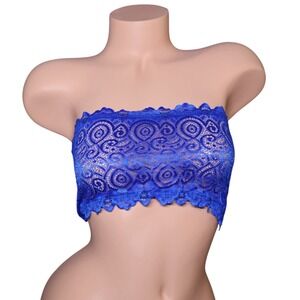 Intimately Free People Blue Lace Bandeau Bralette Strapless NWOT M/L